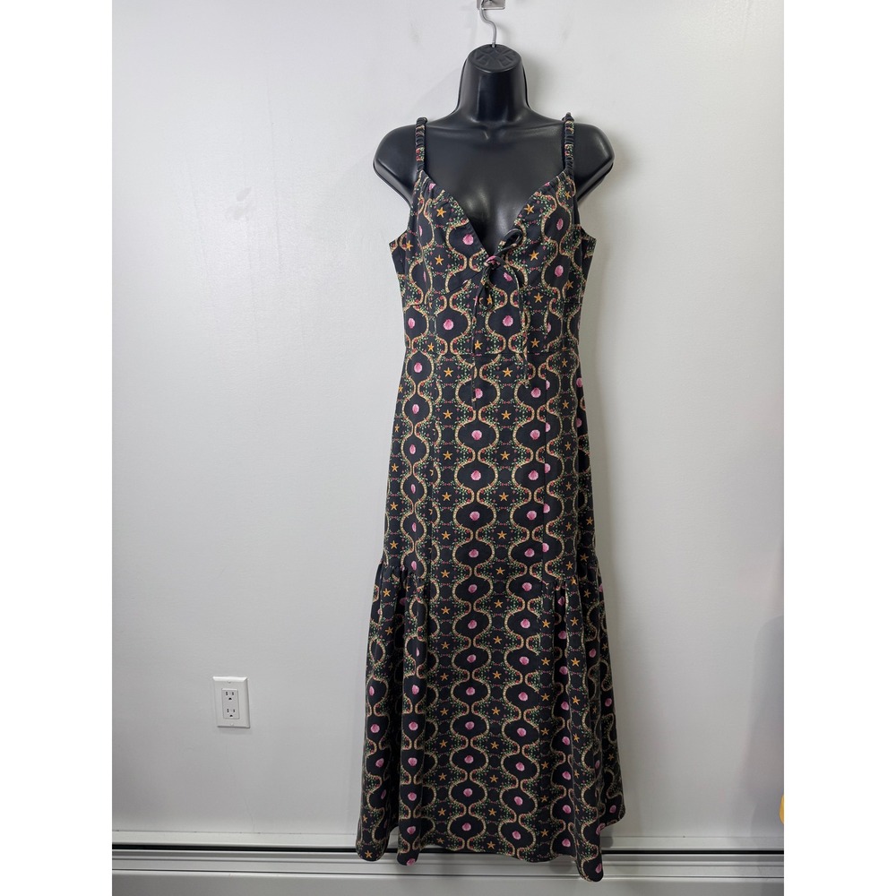Hill House Lillie Dress in Black Cisco Trellis Floral Cottage Core Size Medium
